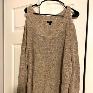 Tan cold shoulder sweater